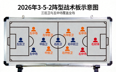 2026年3-5-2阵型战术板示意图 - 三后卫与五中场覆盖全场