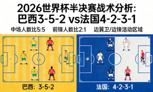 2026年世界杯半决赛战术分析图 - 巴西3-5-2与法国4-2-3-1阵型对比